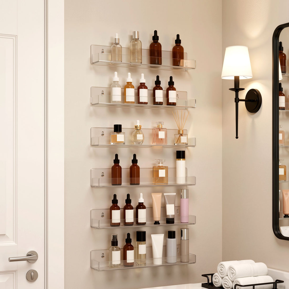 Artiss 6-Pack Acrylic Wall Shelves, Clear Floating Display Shelf with Detachable Panels &amp; Front Lip-Furniture > Living Room > Bookcases &amp; Shelves-PEROZ Accessories