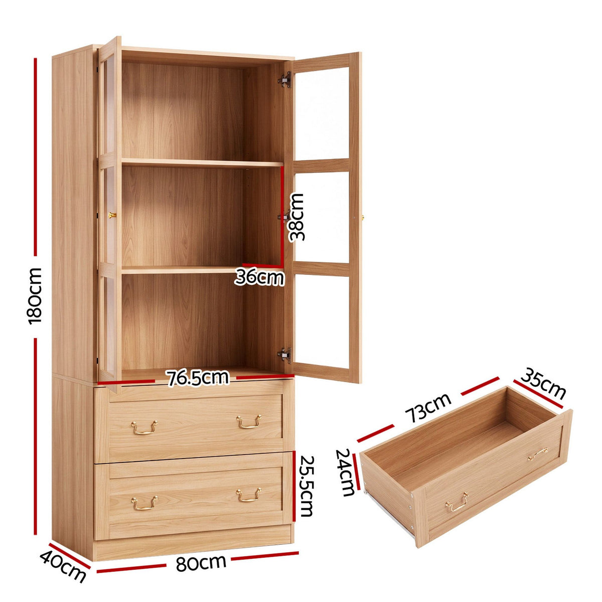 Artiss Buffet Sideboard Cabinets X2 180cm Hutch Storage Kitchen Drawer Door Wood-Furniture > Bathroom > Sinks-PEROZ Accessories