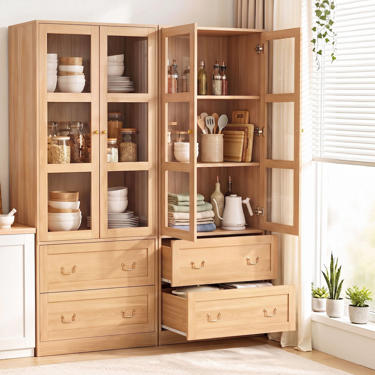 Artiss Buffet Sideboard Cabinets X2 180cm Hutch Storage Kitchen Drawer Door Wood-Furniture > Bathroom > Sinks-PEROZ Accessories