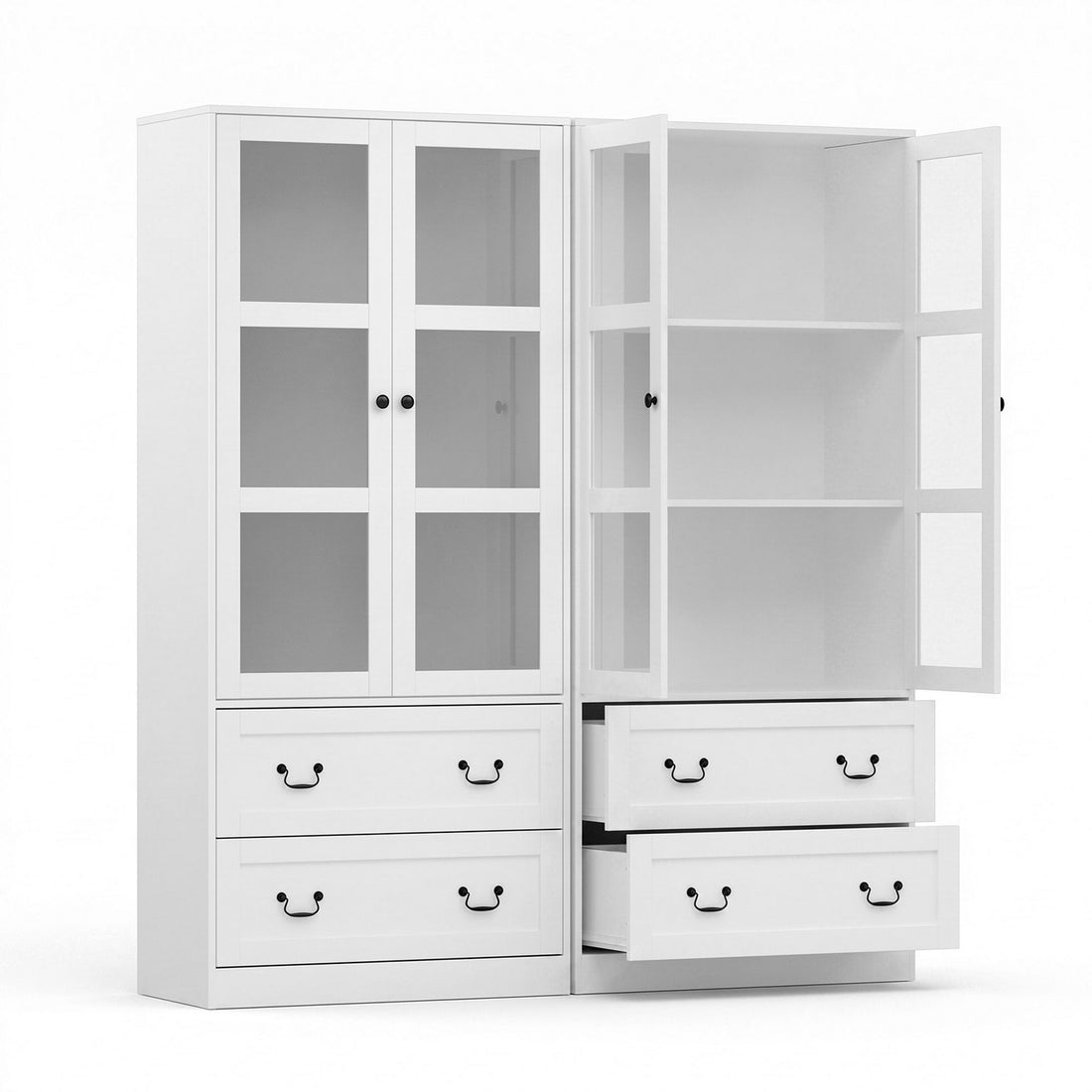 Artiss Buffet Sideboard Cabinets X2 180cm Hutch Storage Kitchen Clear Door White-Furniture > Bathroom > Sinks-PEROZ Accessories