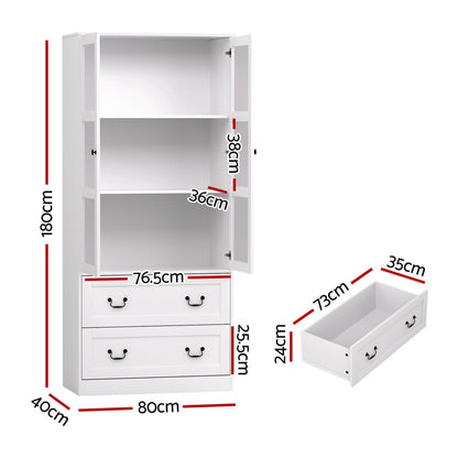 Artiss Buffet Sideboard Cabinets X2 180cm Hutch Storage Kitchen Clear Door White-Furniture > Bathroom > Sinks-PEROZ Accessories
