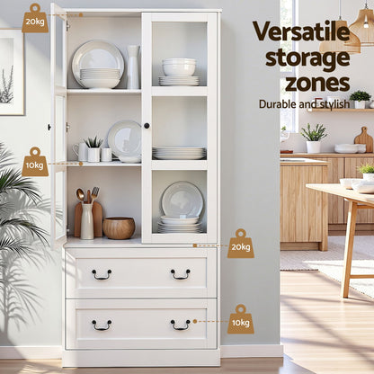 Artiss Buffet Sideboard Cabinets X2 180cm Hutch Storage Kitchen Clear Door White-Furniture > Bathroom > Sinks-PEROZ Accessories