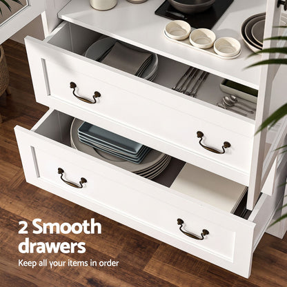 Artiss Buffet Sideboard Cabinets X2 180cm Hutch Storage Kitchen Clear Door White-Furniture > Bathroom > Sinks-PEROZ Accessories