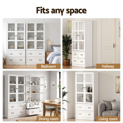 Artiss Buffet Sideboard Cabinets X2 180cm Hutch Storage Kitchen Clear Door White-Furniture > Bathroom > Sinks-PEROZ Accessories