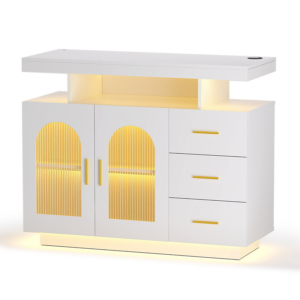 Artiss Buffet Sideboard Cabinet LED Clear Door Kitchen Storage Drawers White-Furniture &gt; Dining &gt; Buffets &amp; Sideboards-PEROZ Accessories