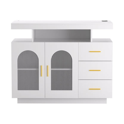 Artiss Buffet Sideboard Cabinet LED Clear Door Kitchen Storage Drawers White-Furniture &gt; Dining &gt; Buffets &amp; Sideboards-PEROZ Accessories