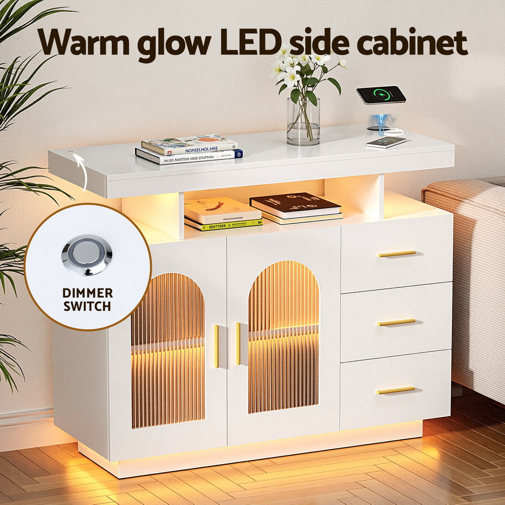 Artiss Buffet Sideboard Cabinet LED Clear Door Kitchen Storage Drawers White-Furniture &gt; Dining &gt; Buffets &amp; Sideboards-PEROZ Accessories