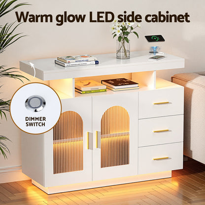 Artiss Buffet Sideboard Cabinet LED Clear Door Kitchen Storage Drawers White-Furniture &gt; Dining &gt; Buffets &amp; Sideboards-PEROZ Accessories