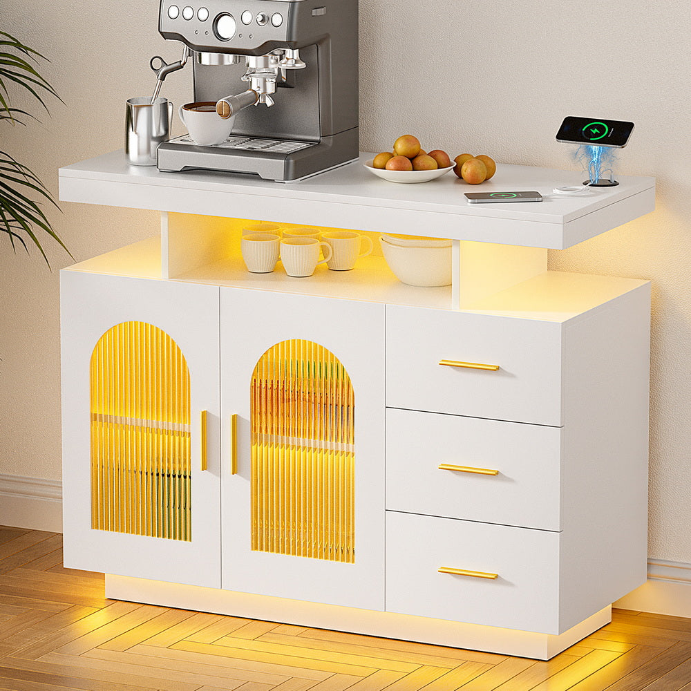Artiss Buffet Sideboard Cabinet LED Clear Door Kitchen Storage Drawers White-Furniture &gt; Dining &gt; Buffets &amp; Sideboards-PEROZ Accessories