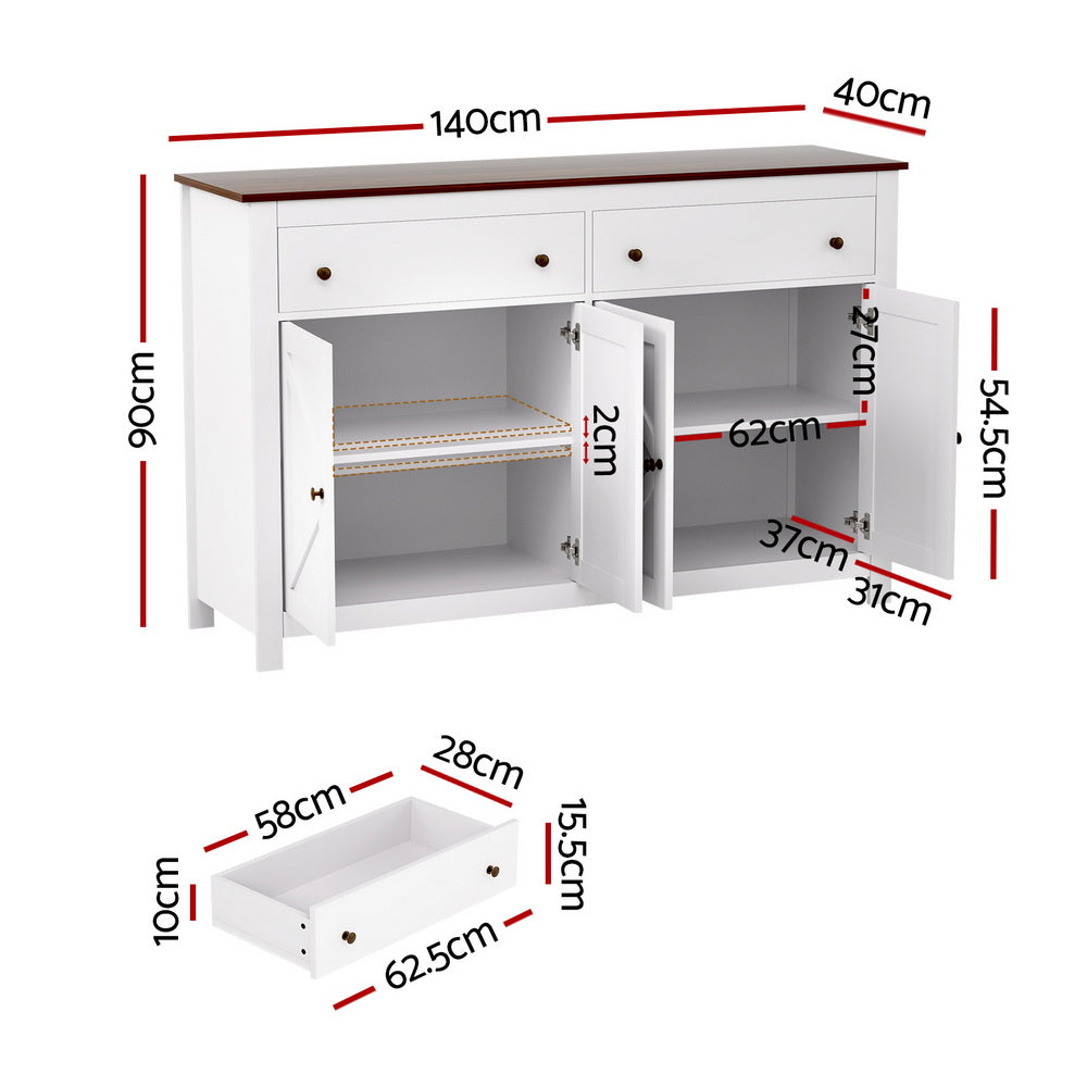 Artiss Buffet Sideboard Storage Cabinet Kitchen Cupboard 2 Drawers 140CM White-Furniture &gt; Dining &gt; Buffets &amp; Sideboards-PEROZ Accessories