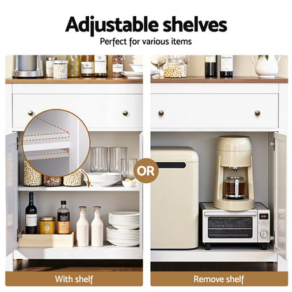Artiss Buffet Sideboard Storage Cabinet Kitchen Cupboard 2 Drawers 140CM White-Furniture &gt; Dining &gt; Buffets &amp; Sideboards-PEROZ Accessories
