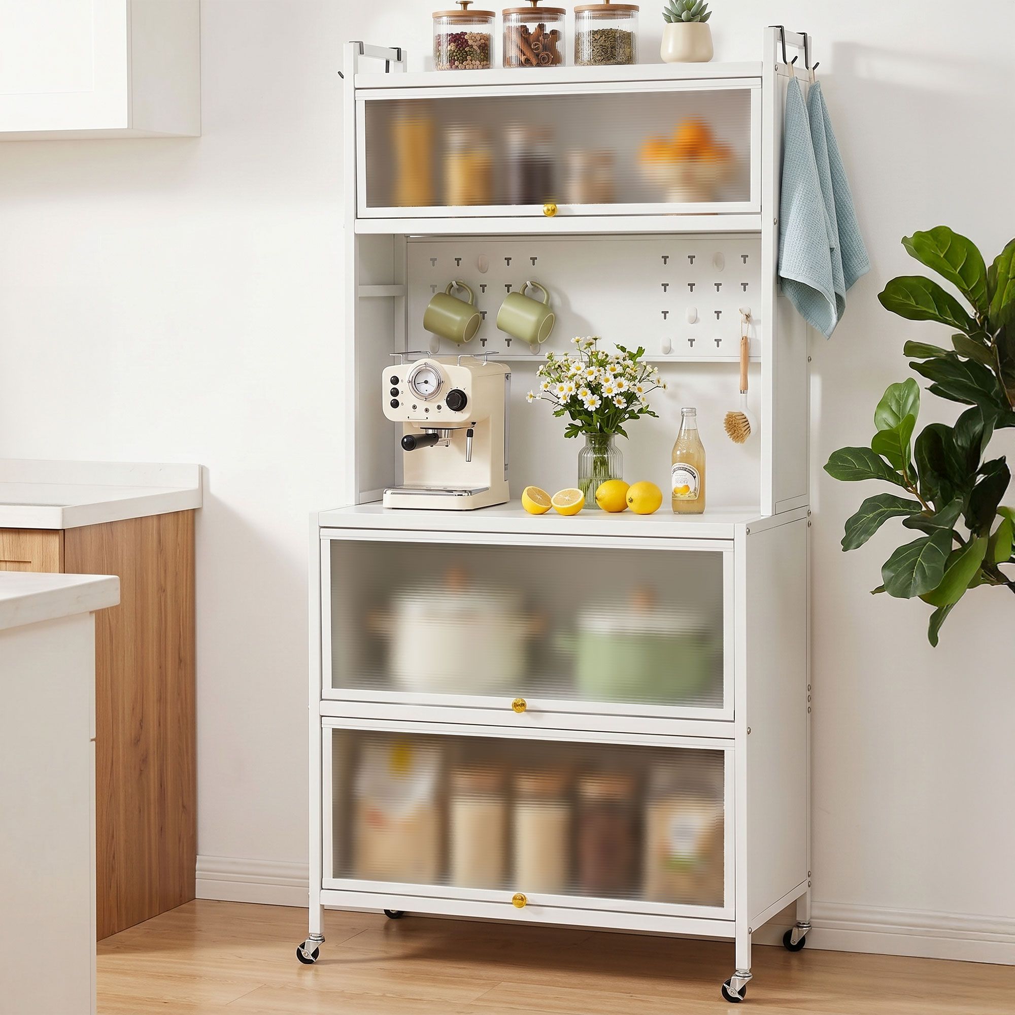 Artiss Kitchen Cabinet Storage Shelves Pegboard Cupboard Sideboard 80CMX164CM-Home &amp; Garden > Kitchenware > Kitchen Utensils-PEROZ Accessories
