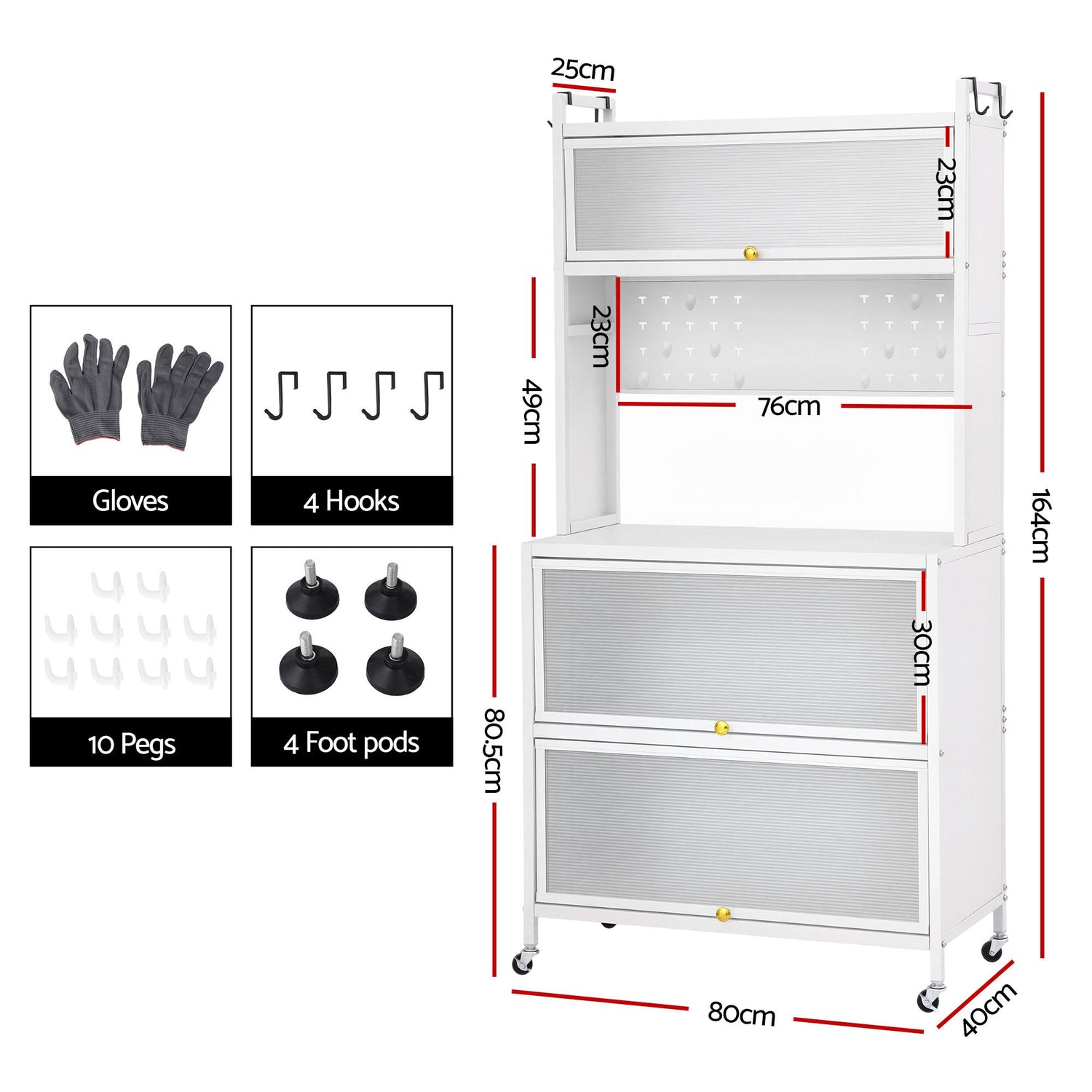 Artiss Kitchen Cabinet Storage Shelves Pegboard Cupboard Sideboard 80CMX164CM-Home &amp; Garden > Kitchenware > Kitchen Utensils-PEROZ Accessories