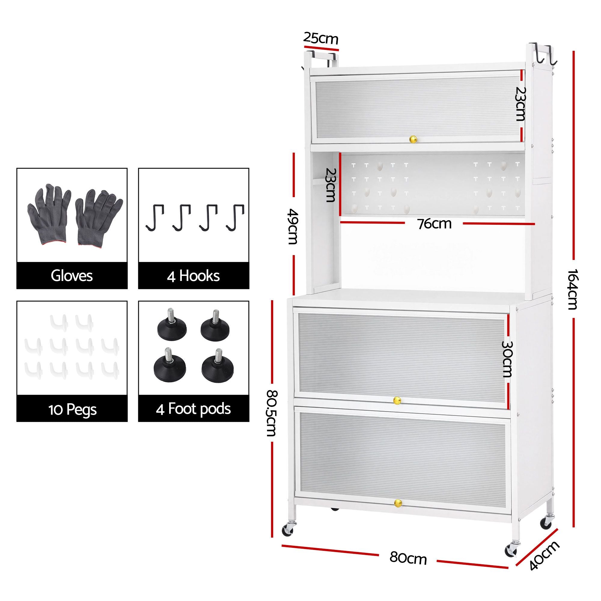 Artiss Kitchen Cabinet Storage Shelves Pegboard Cupboard Sideboard 80CMX164CM-Home &amp; Garden > Kitchenware > Kitchen Utensils-PEROZ Accessories