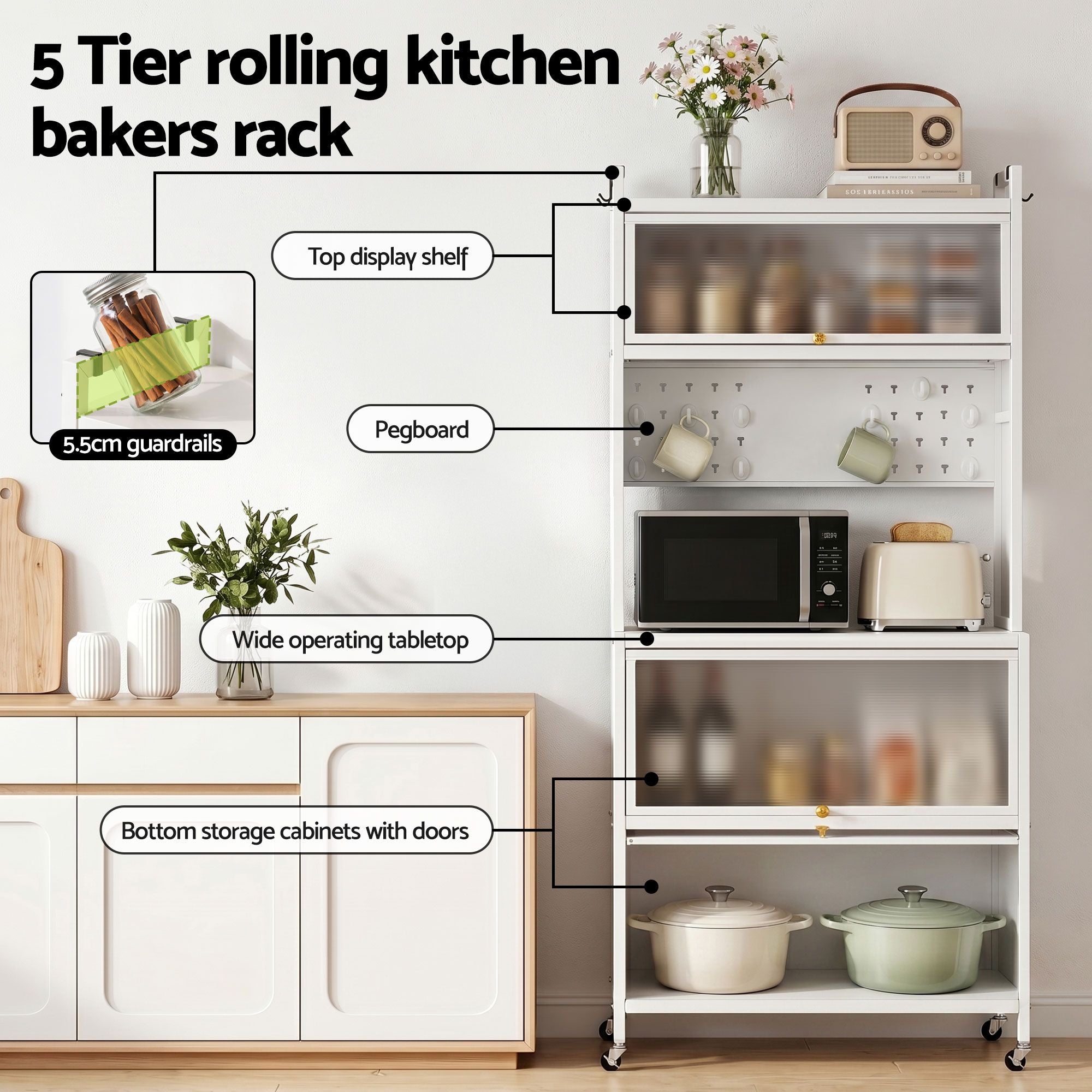 Artiss Kitchen Cabinet Storage Shelves Pegboard Cupboard Sideboard 80CMX164CM-Home &amp; Garden > Kitchenware > Kitchen Utensils-PEROZ Accessories