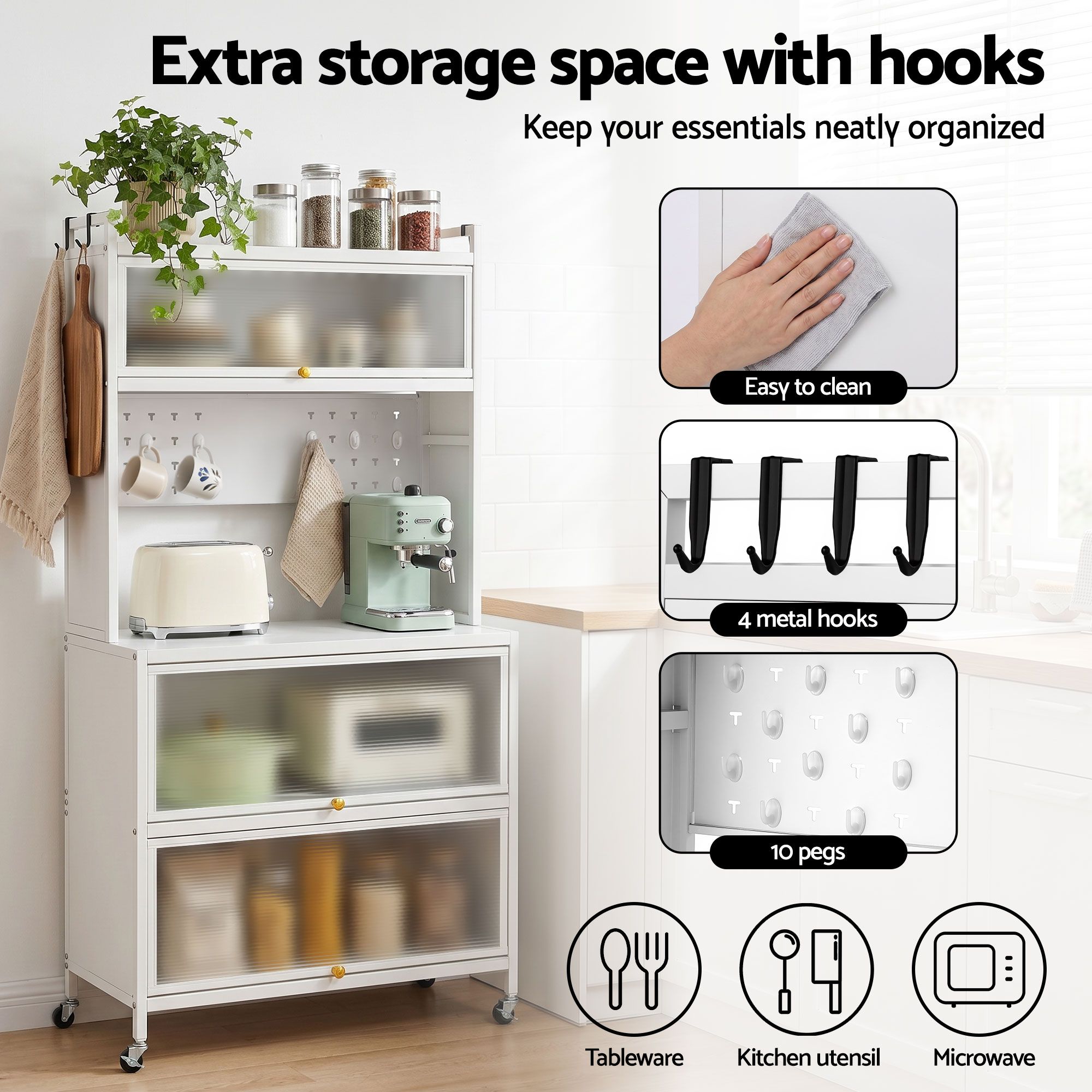Artiss Kitchen Cabinet Storage Shelves Pegboard Cupboard Sideboard 80CMX164CM-Home &amp; Garden > Kitchenware > Kitchen Utensils-PEROZ Accessories