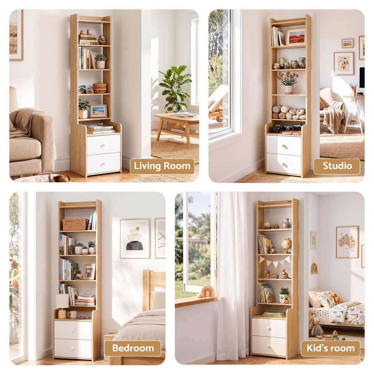 Artiss 6 Tiers Bookshelf with 2 Drawer Storage Shelf Pine