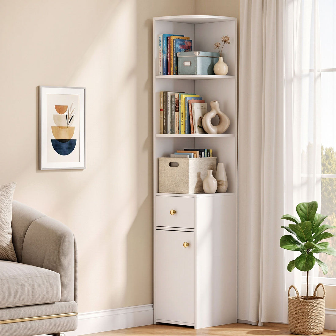 Artiss 3 Tiers Bookshelf with Storage Drawer and Cabinet White-Furniture > Living Room > Bookcases &amp; Shelves-PEROZ Accessories