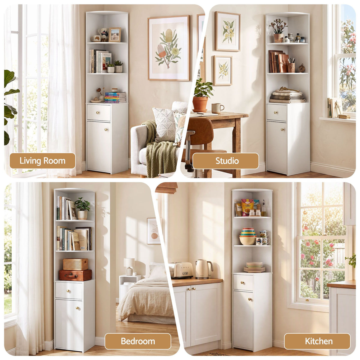 Artiss 3 Tiers Bookshelf with Storage Drawer and Cabinet White