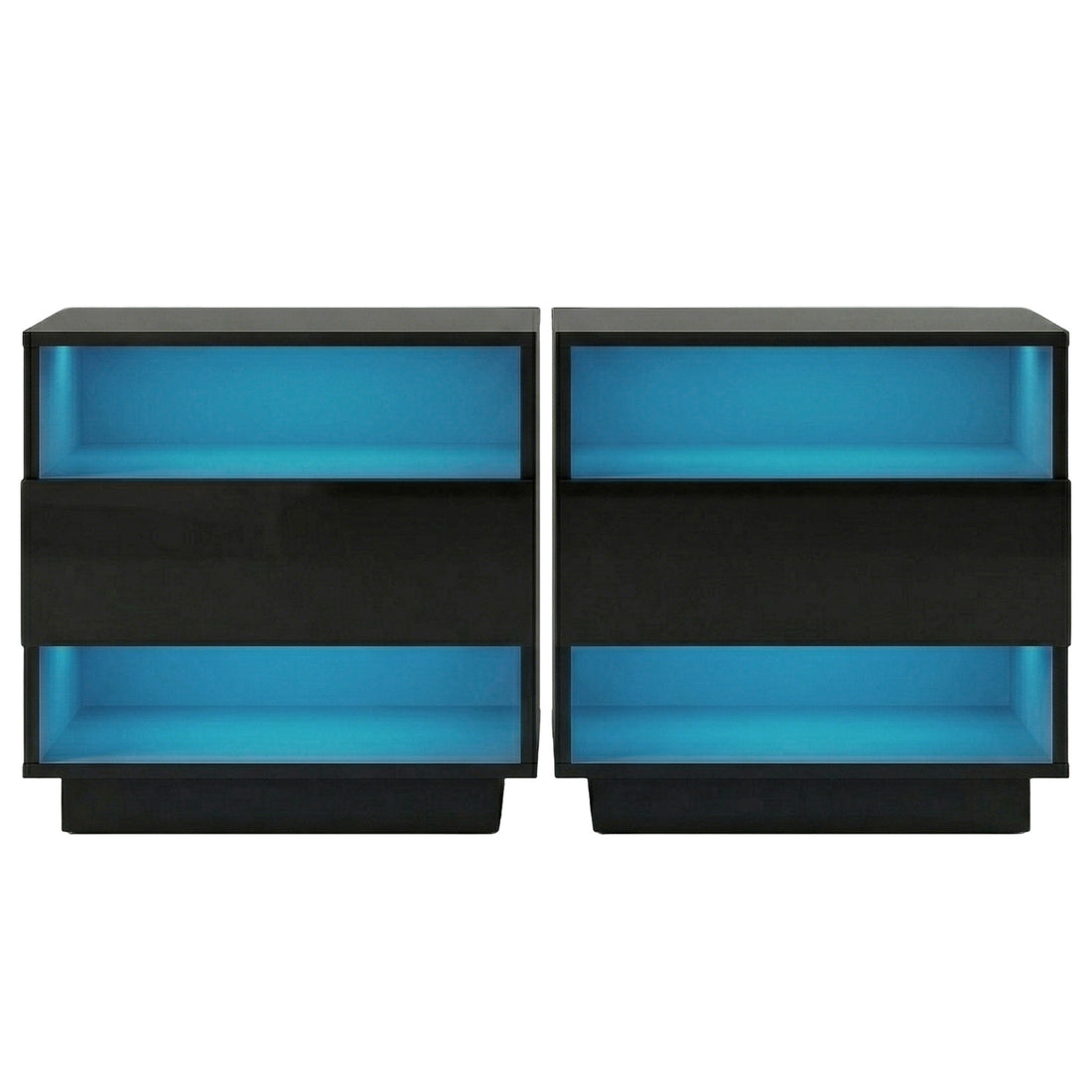 Artiss 2x Bedside Table LED with 2 Shelves - HANA Black-Furniture > Bedroom > Bedside Tables-PEROZ Accessories