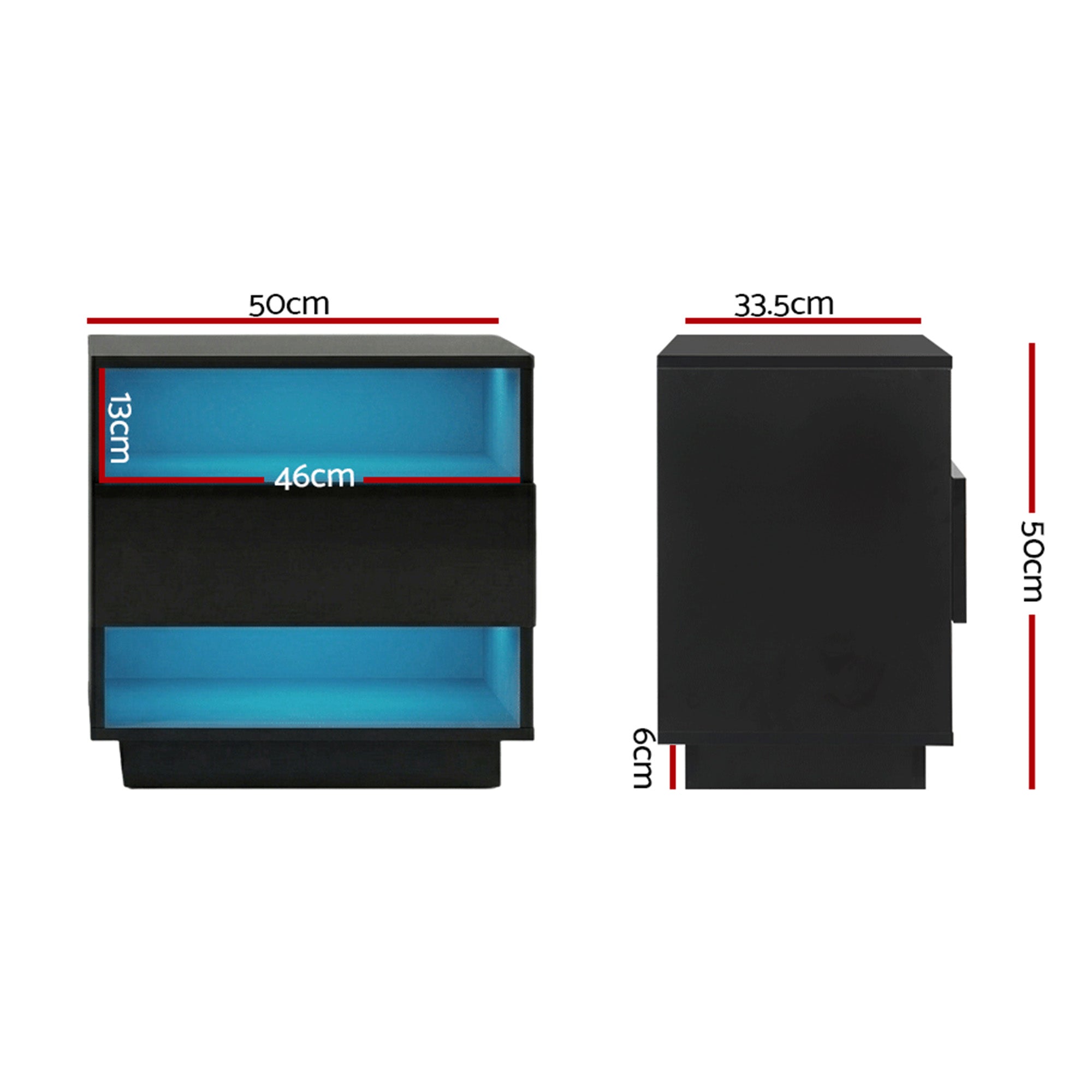 Artiss 2x Bedside Table LED with 2 Shelves - HANA Black-Furniture > Bedroom > Bedside Tables-PEROZ Accessories
