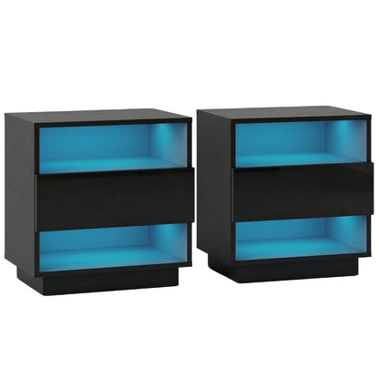 Artiss 2x Bedside Table LED with 2 Shelves - HANA Black-Furniture > Bedroom > Bedside Tables-PEROZ Accessories