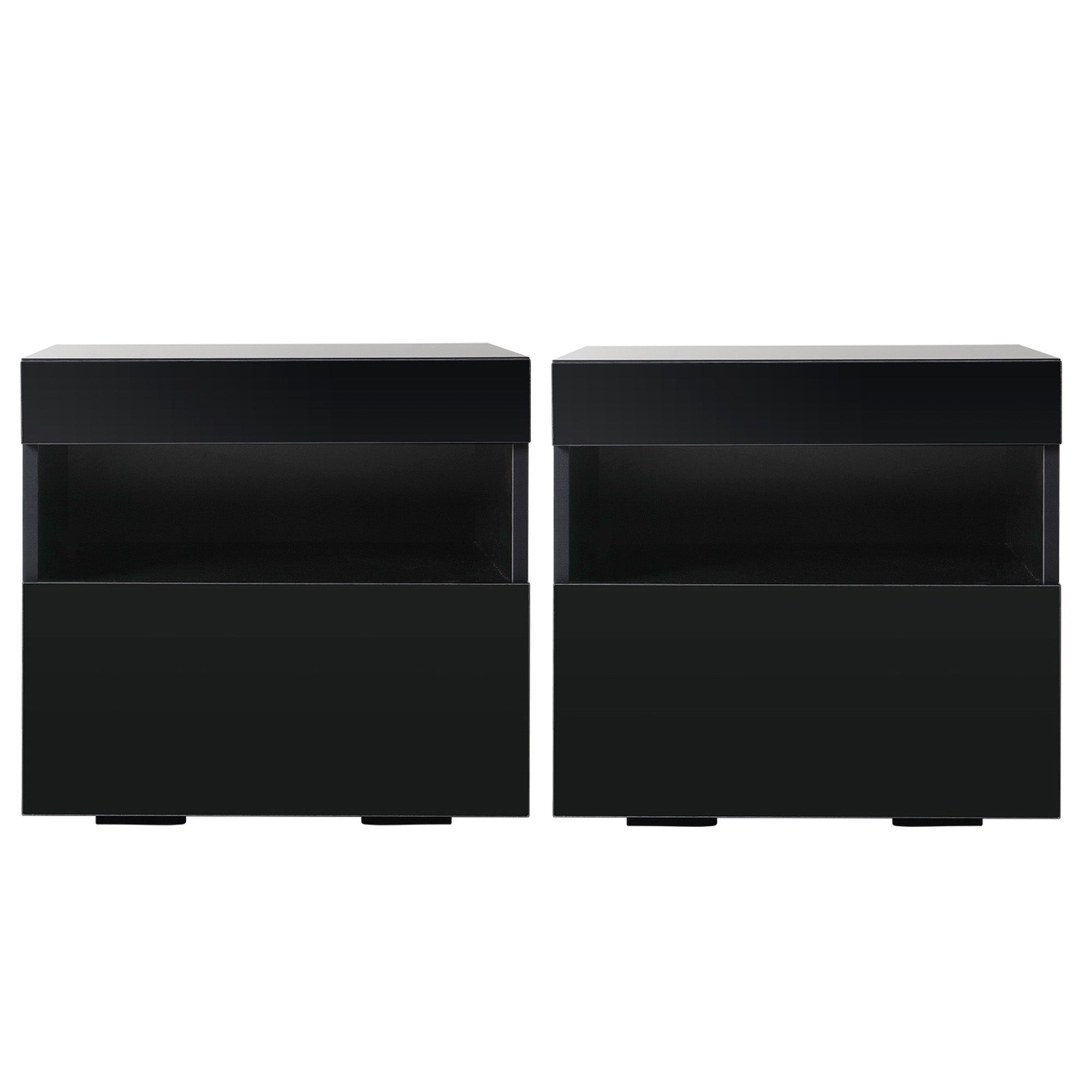 Artiss 2x Bedside Table LED - HERES Black-Furniture > Bedroom > Bedside Tables-PEROZ Accessories