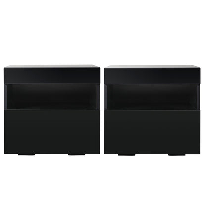 Artiss 2x Bedside Table LED - HERES Black-Furniture > Bedroom > Bedside Tables-PEROZ Accessories