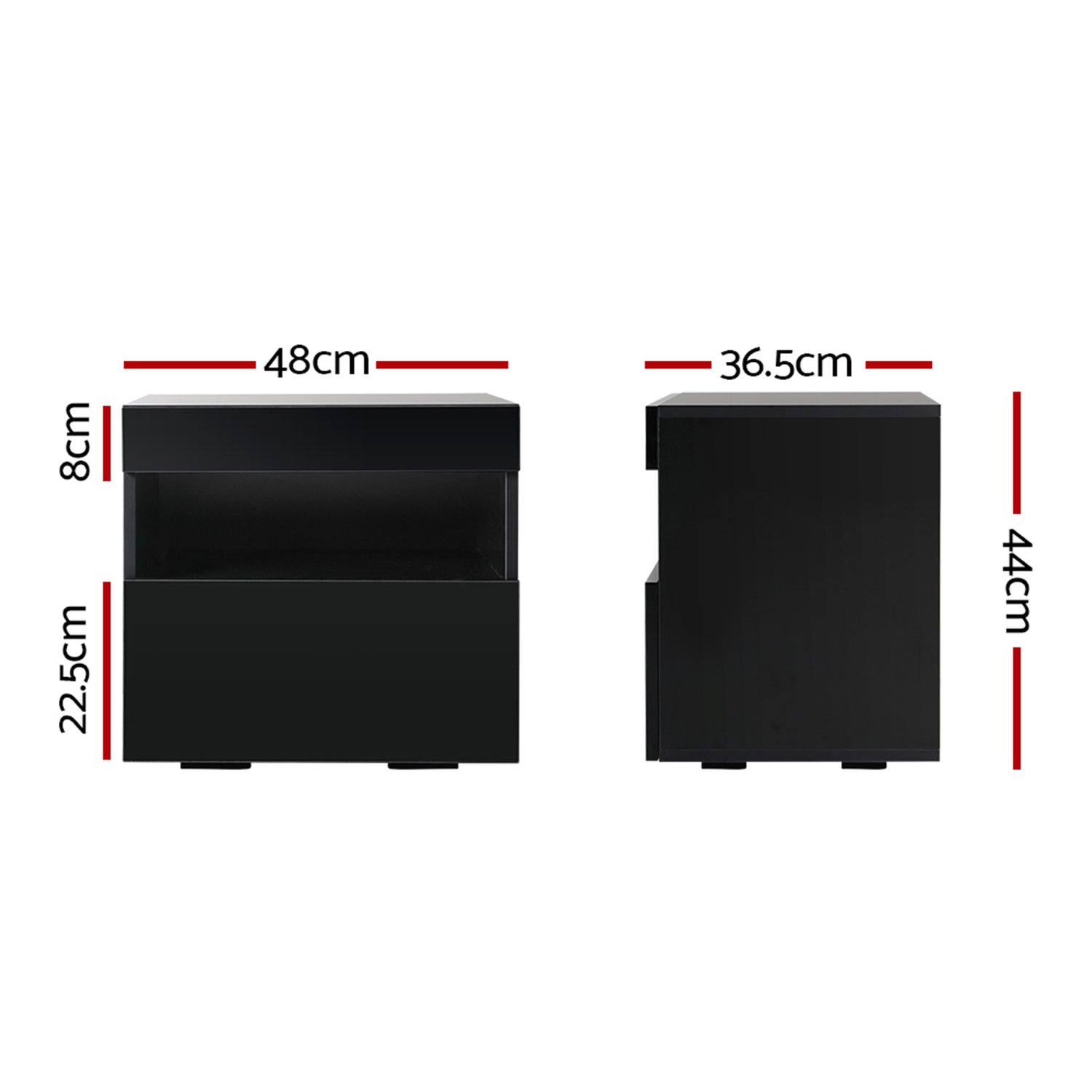 Artiss 2x Bedside Table LED - HERES Black-Furniture > Bedroom > Bedside Tables-PEROZ Accessories
