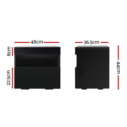 Artiss 2x Bedside Table LED - HERES Black-Furniture > Bedroom > Bedside Tables-PEROZ Accessories