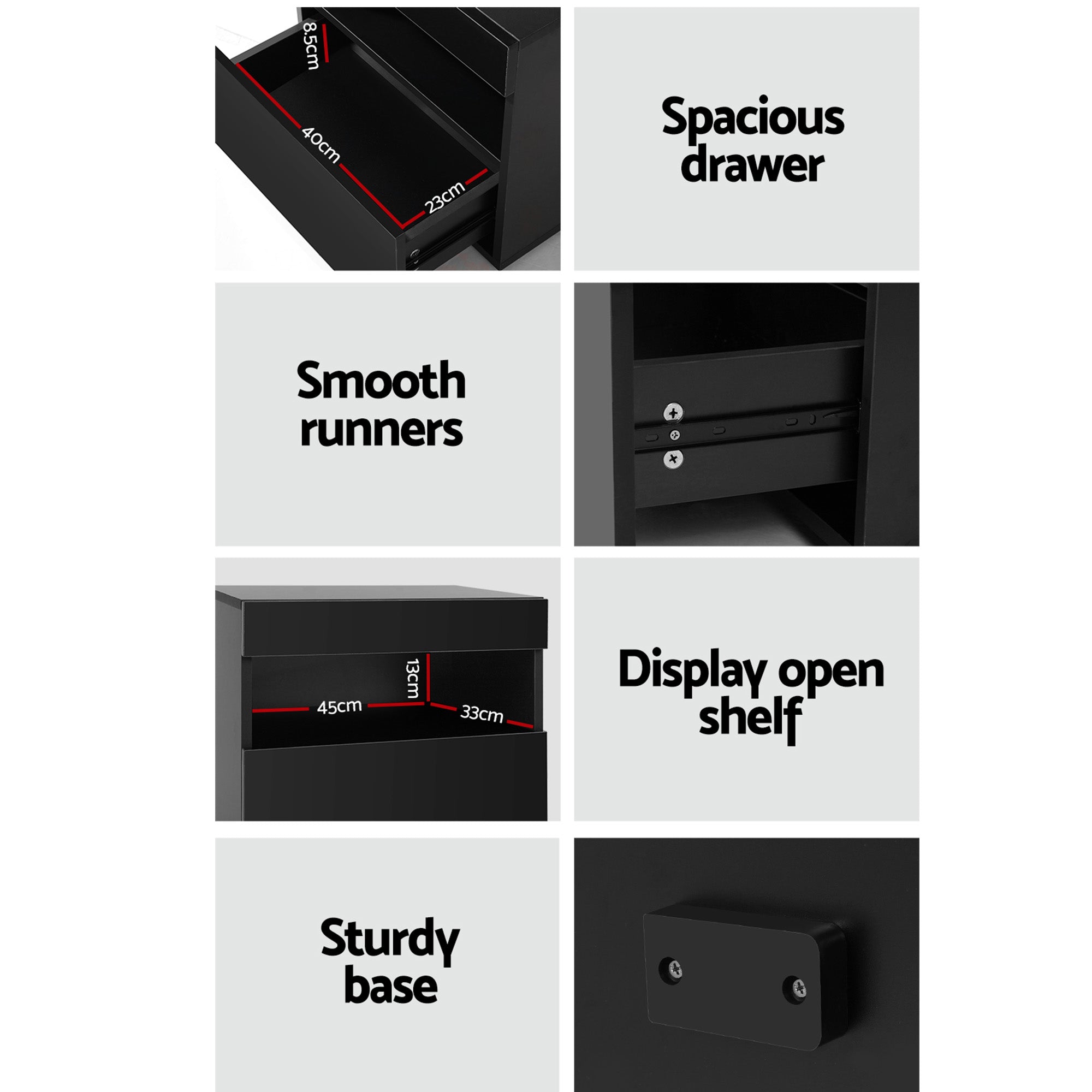 Artiss 2x Bedside Table LED - HERES Black-Furniture > Bedroom > Bedside Tables-PEROZ Accessories