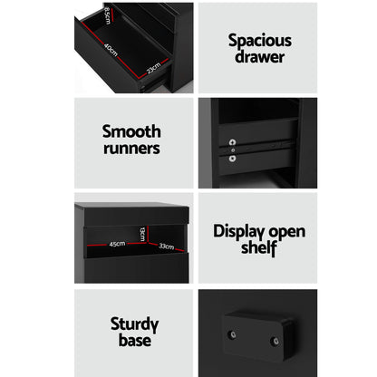 Artiss 2x Bedside Table LED - HERES Black-Furniture > Bedroom > Bedside Tables-PEROZ Accessories