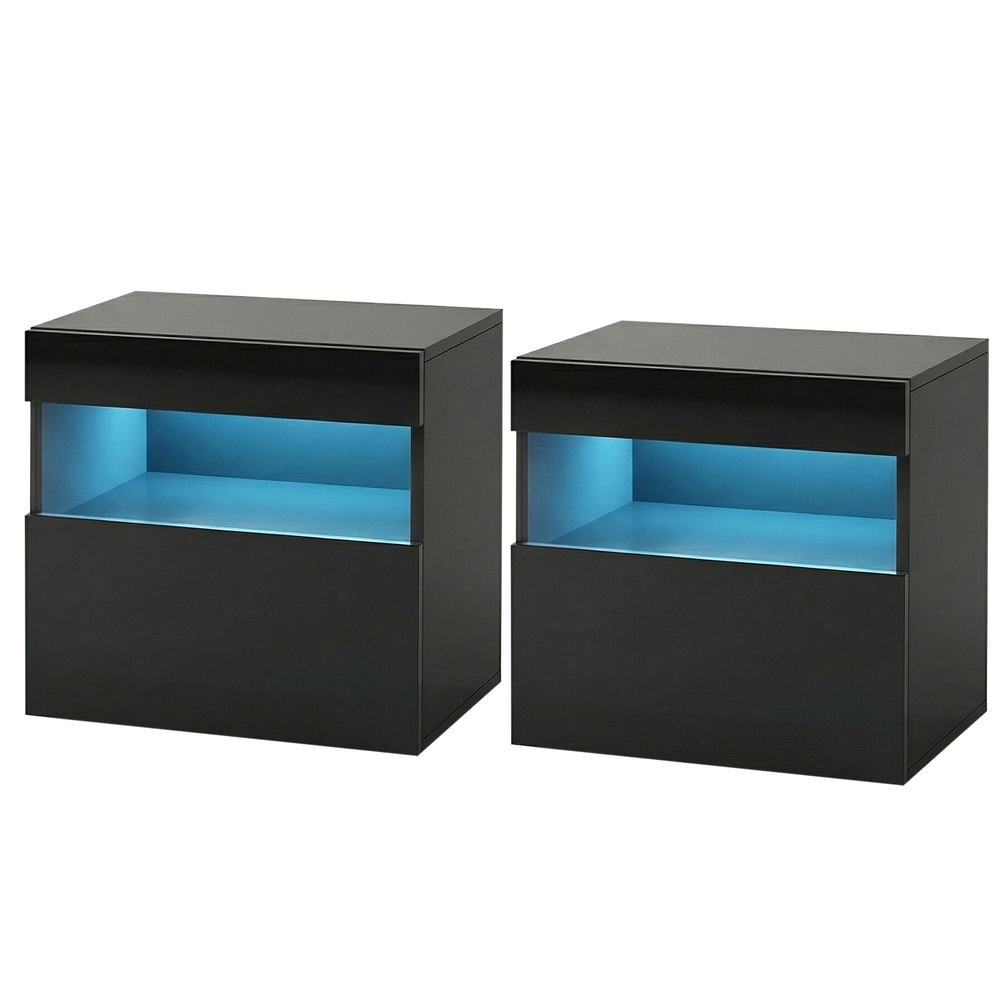 Artiss 2x Bedside Table LED - HERES Black-Furniture > Bedroom > Bedside Tables-PEROZ Accessories