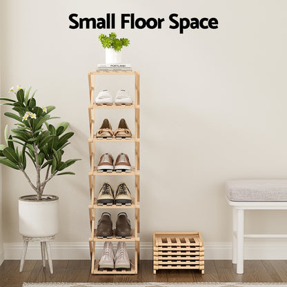 Artiss 7 Tier Bamboo Foldable Shoe Rack Organizer Entryway-Furniture &gt; Living Room &gt; Shoe Storage-PEROZ Accessories