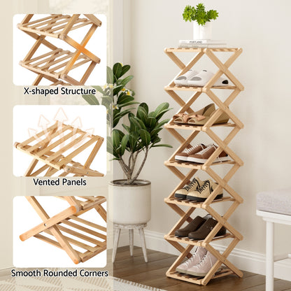 Artiss 7 Tier Bamboo Foldable Shoe Rack Organizer Entryway-Furniture &gt; Living Room &gt; Shoe Storage-PEROZ Accessories