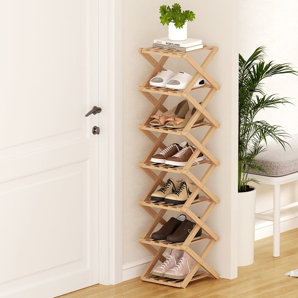 Artiss 7 Tier Bamboo Foldable Shoe Rack Organizer Entryway-Furniture &gt; Living Room &gt; Shoe Storage-PEROZ Accessories
