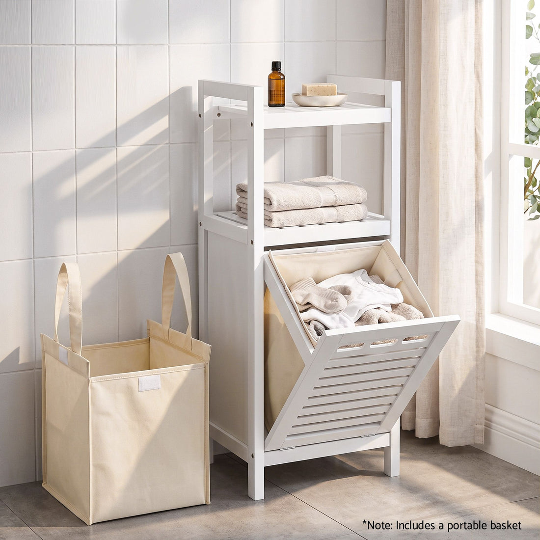Artiss Bathroom Storage Cabinet Tilt Out Laundry Hamper Tall Organiser White-Furniture > Bathroom > Bathroom Cabinets, Cupboards &amp; Storage-PEROZ Accessories