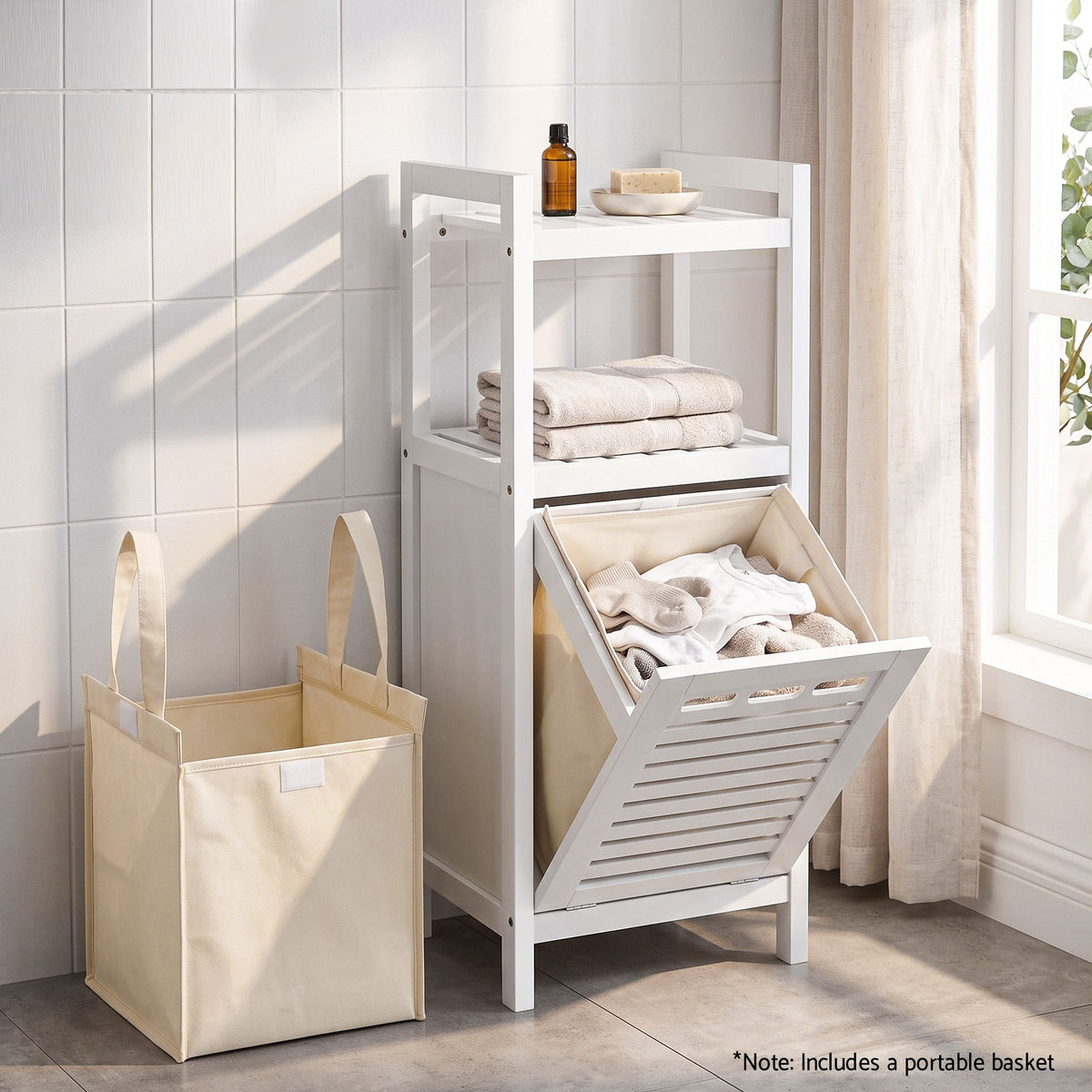 Artiss Bathroom Storage Cabinet Tilt Out Laundry Hamper Tall Organiser White-Furniture > Bathroom > Bathroom Cabinets, Cupboards &amp; Storage-PEROZ Accessories