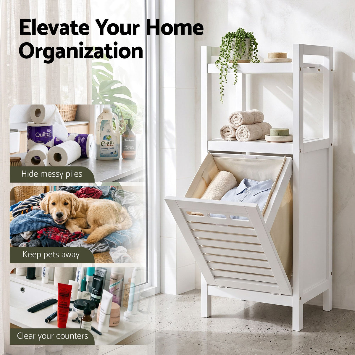 Artiss Bathroom Storage Cabinet Tilt Out Laundry Hamper Tall Organiser White-Furniture > Bathroom > Bathroom Cabinets, Cupboards &amp; Storage-PEROZ Accessories
