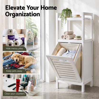Artiss Bathroom Storage Cabinet Tilt Out Laundry Hamper Tall Organiser White-Furniture > Bathroom > Bathroom Cabinets, Cupboards &amp; Storage-PEROZ Accessories