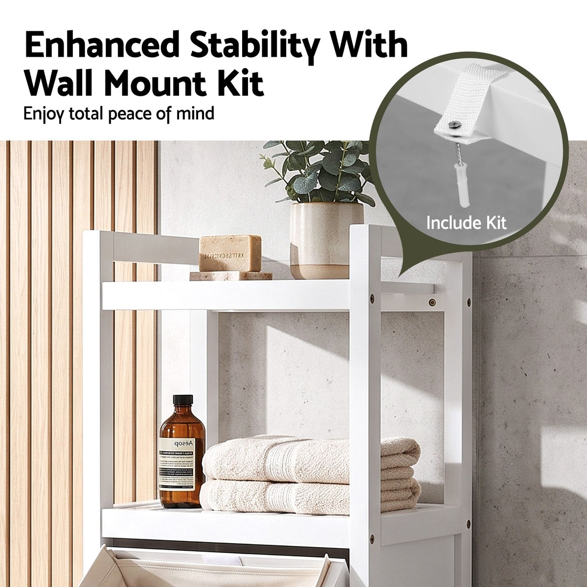 Artiss Bathroom Storage Cabinet Tilt Out Laundry Hamper Tall Organiser White-Furniture > Bathroom > Bathroom Cabinets, Cupboards &amp; Storage-PEROZ Accessories