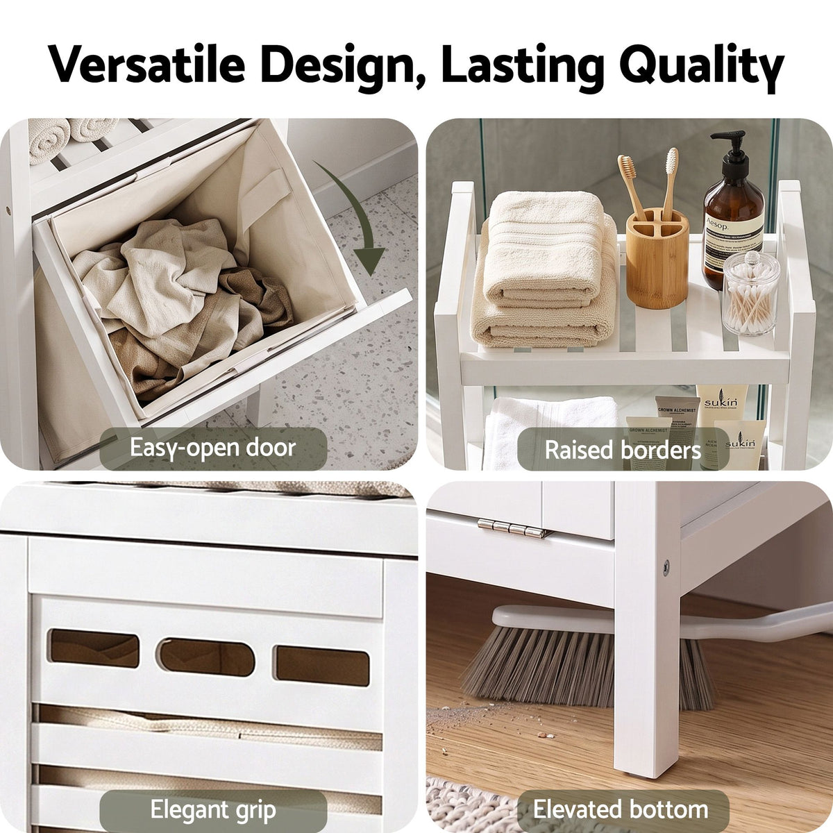 Artiss Bathroom Storage Cabinet Tilt Out Laundry Hamper Tall Organiser White-Furniture > Bathroom > Bathroom Cabinets, Cupboards &amp; Storage-PEROZ Accessories