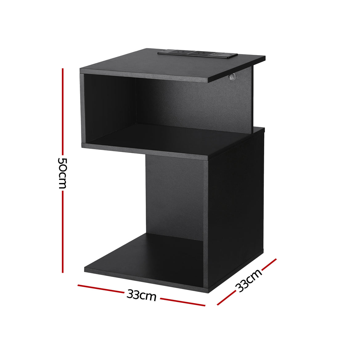 Artiss Bedside Table 2 Shelves S-Shaped Charging Station Black-Furniture > Bedroom > Bedside Tables-PEROZ Accessories
