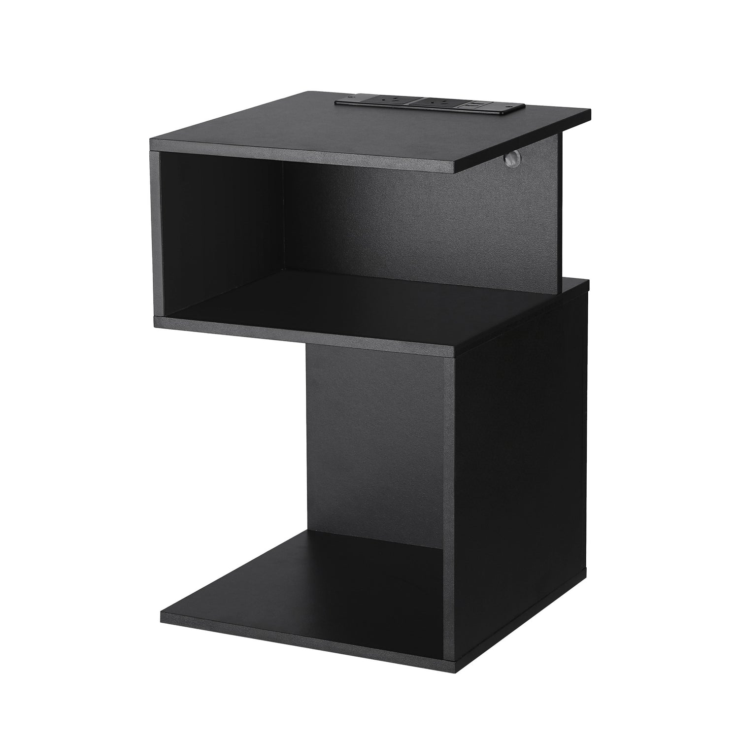 Artiss Bedside Table 2 Shelves S-Shaped Charging Station Black-Furniture > Bedroom > Bedside Tables-PEROZ Accessories