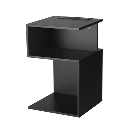Artiss Bedside Table 2 Shelves S-Shaped Charging Station Black-Furniture > Bedroom > Bedside Tables-PEROZ Accessories