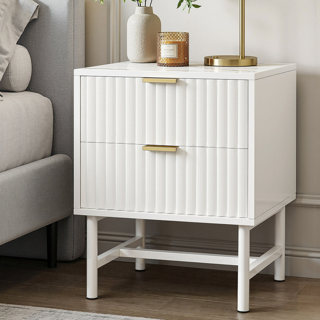 Artiss Bedside Table 2 Drawers - White-Furniture > Bedroom > Bedside Tables-PEROZ Accessories