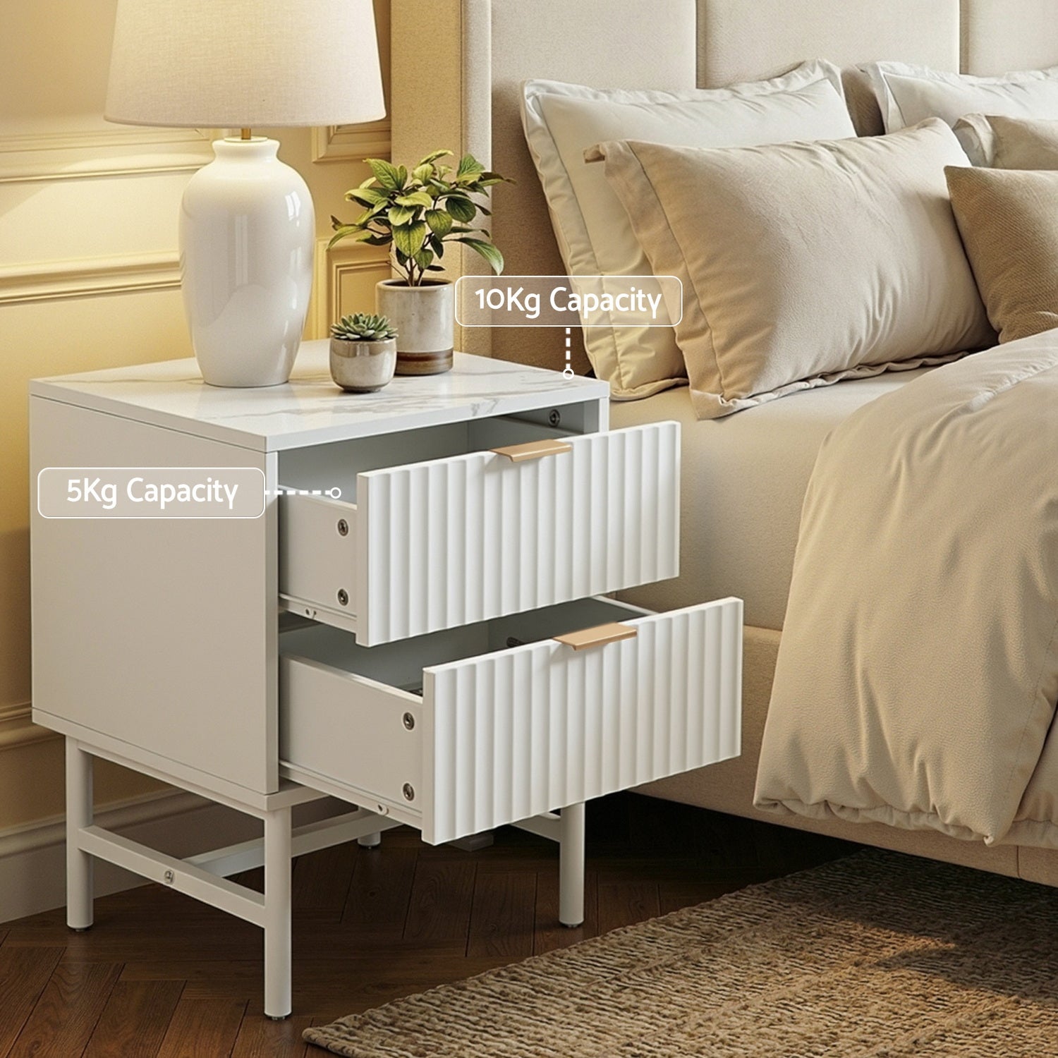 Artiss Bedside Table 2 Drawers - White-Furniture > Bedroom > Bedside Tables-PEROZ Accessories