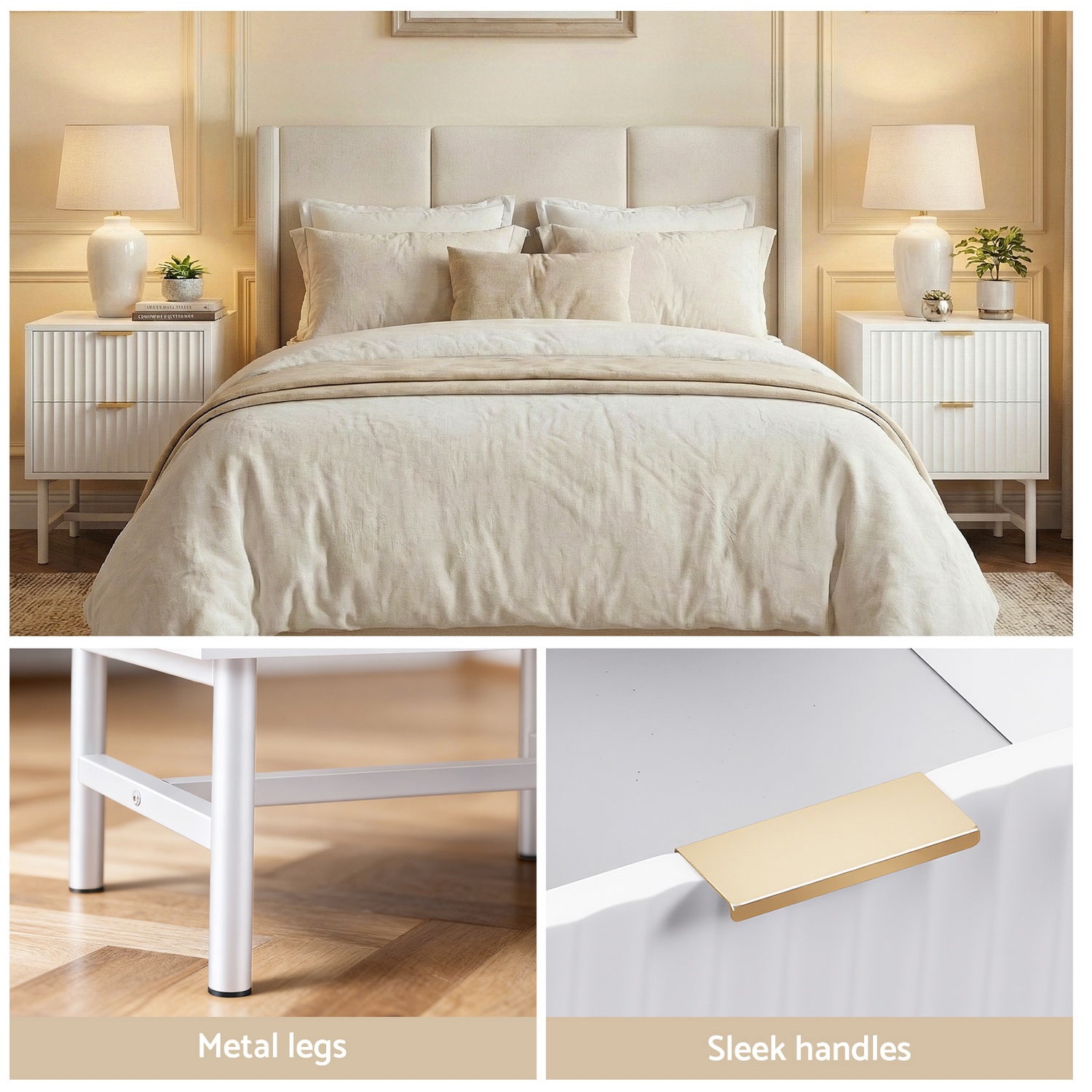 Artiss Bedside Table 2 Drawers - White-Furniture > Bedroom > Bedside Tables-PEROZ Accessories