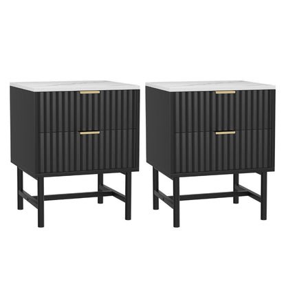 Artiss 2x Bedside Table 2 Drawers - Black-Furniture &gt; Bedroom &gt; Bedside Tables-PEROZ Accessories