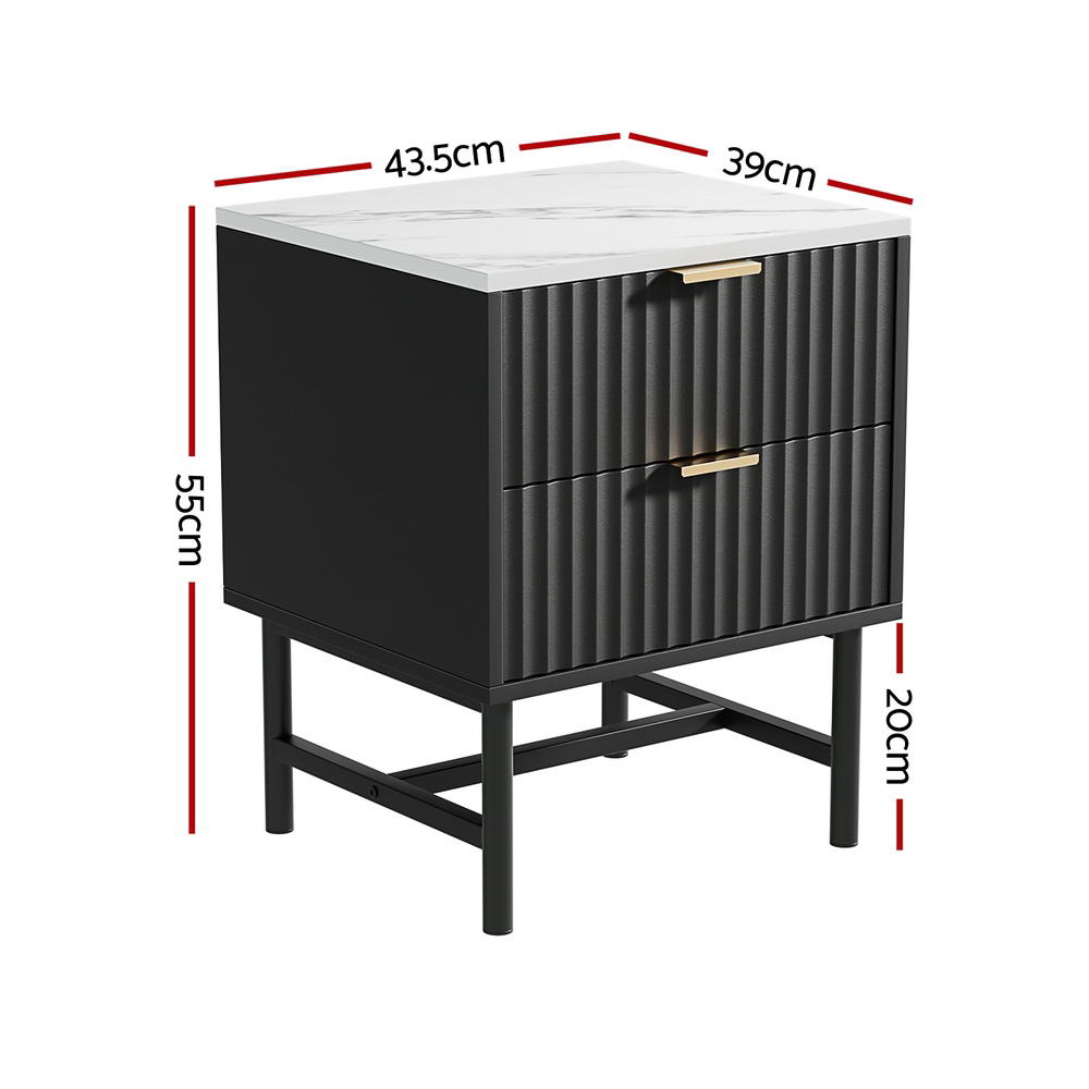 Artiss 2x Bedside Table 2 Drawers - Black-Furniture &gt; Bedroom &gt; Bedside Tables-PEROZ Accessories